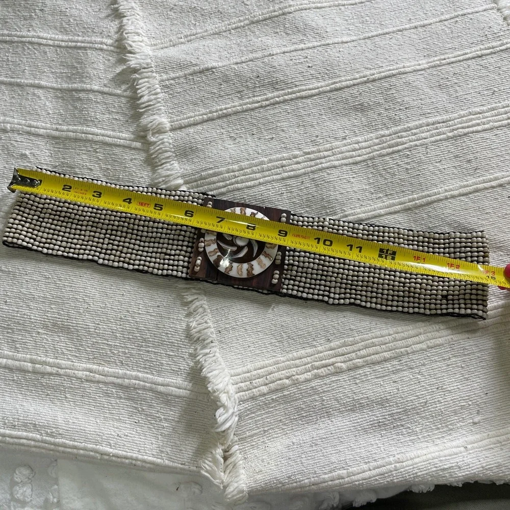 Vintage Teak Wood Beaded Belt Womens 8-10 Slightly Stretchy Spiral Embellished